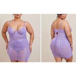 Torrid Curve Size 0X Purple Strappy Lace Chemise Slip Lingerie Babydoll NEW